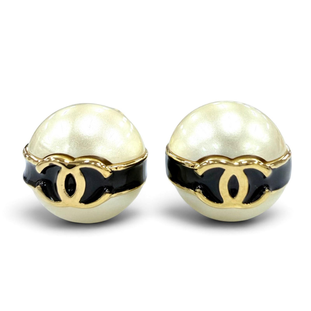 極美品☆CHANEL シャネル B24 ココマーク エコパール ブラックライン アクセサリー ピアス ブラック ゴールド イタリア製 レディース