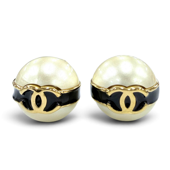 極美品☆CHANEL シャネル B24 ココマーク エコパール ブラックライン アクセサリー ピアス ブラック ゴールド イタリア製 レディース