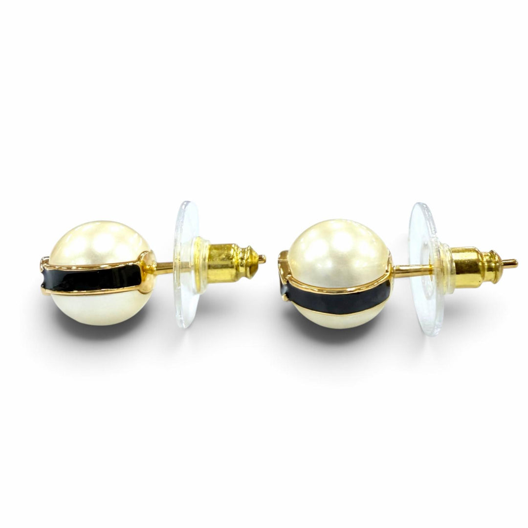 極美品☆CHANEL シャネル B24 ココマーク エコパール ブラックライン アクセサリー ピアス ブラック ゴールド イタリア製 レディース
