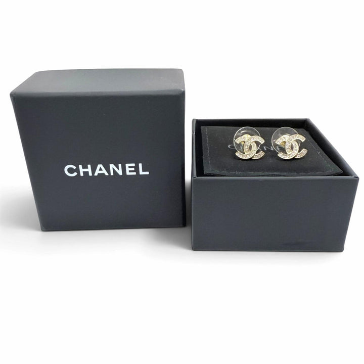 極美品☆CHANEL シャネル F26V ココマーク ラインストーン アクセサリー ピアス ゴールド フランス製 レディース 箱・保存袋付き