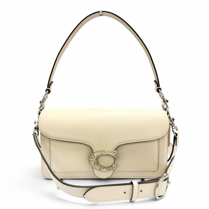 極美品☆COACH コーチ CY940 タビー 26 クリスタルビジュー装飾 レザー 2WAY ハンドバッグ ショルダーバッグ アイボリー レディース