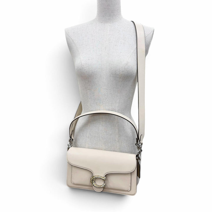 極美品☆COACH コーチ CY940 タビー 26 クリスタルビジュー装飾 レザー 2WAY ハンドバッグ ショルダーバッグ アイボリー レディース