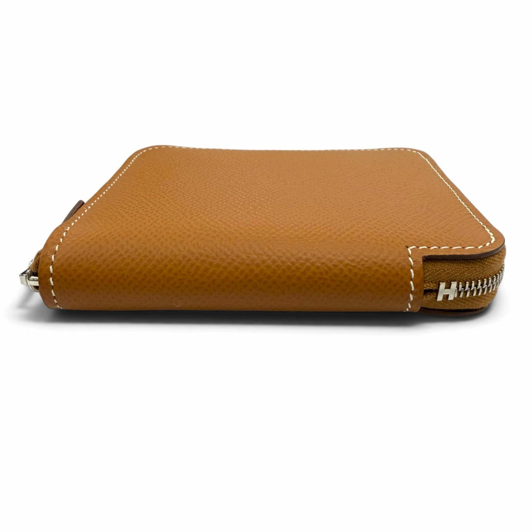 極美品☆HERMES エルメス アザップ コンパクト シルクイン ヴォーエプソン ゴールド シルバー金具 コインケース U刻印 フランス製 箱付き