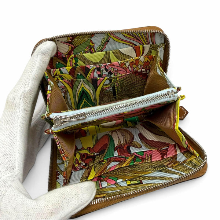 極美品☆HERMES エルメス アザップ コンパクト シルクイン ヴォーエプソン ゴールド シルバー金具 コインケース U刻印 フランス製 箱付き