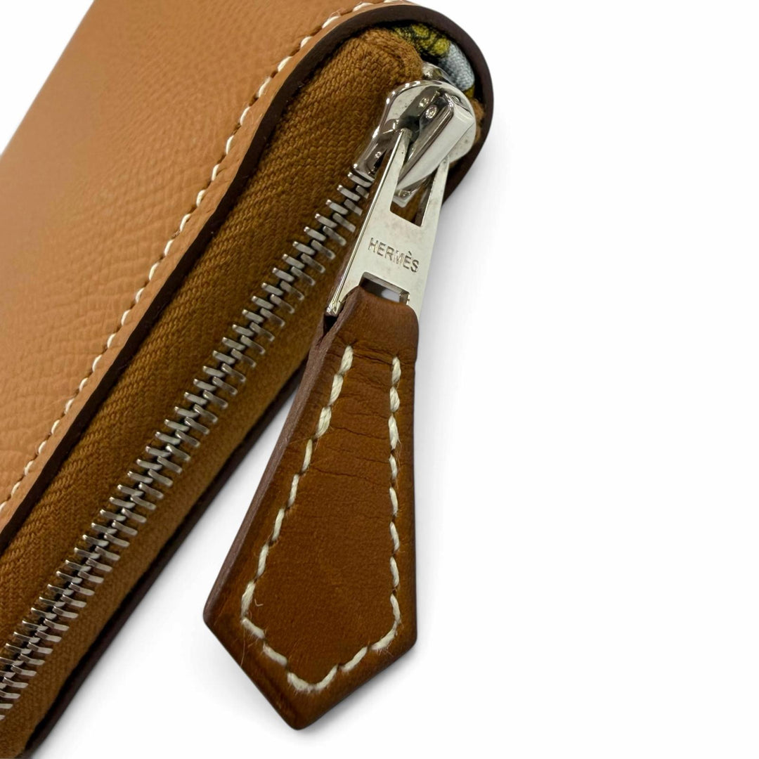 極美品☆HERMES エルメス アザップ コンパクト シルクイン ヴォーエプソン ゴールド シルバー金具 コインケース U刻印 フランス製 箱付き