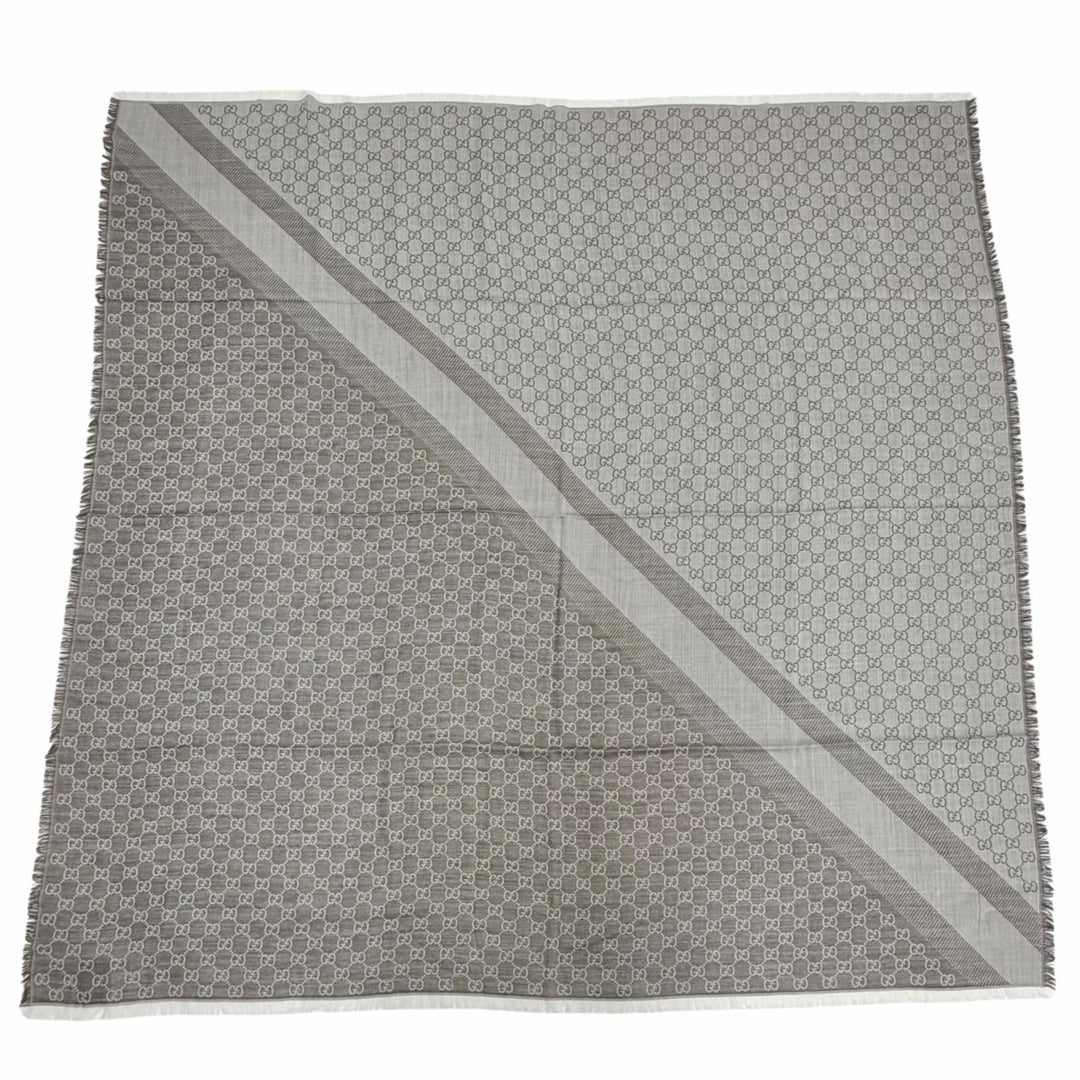 未使用品△GUCCI グッチ 281942 ウール シルク GG柄 フリンジ 大判 ショール ストール ブラウン系 140×140cm イタリア製 正規品 箱付き