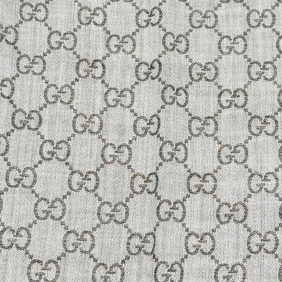 未使用品△GUCCI グッチ 281942 ウール シルク GG柄 フリンジ 大判 ショール ストール ブラウン系 140×140cm イタリア製 正規品 箱付き