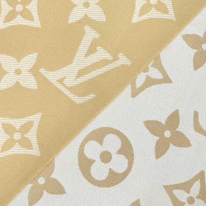 美品△LOUIS VUITTON ルイヴィトン M77854 LV エセンシャル ウール モノグラム マフラー ベージュ 170×34cm イタリア製 正規品 箱付き