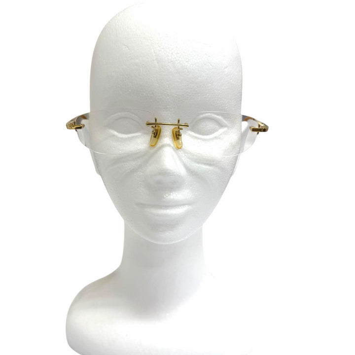 美品□BVLGARI ブルガリ K18 ツーポイント リムレス スクエア メガネ 眼鏡 アイウェア ゴールド クリアレンズ 55□17-140 度入り 重量30g