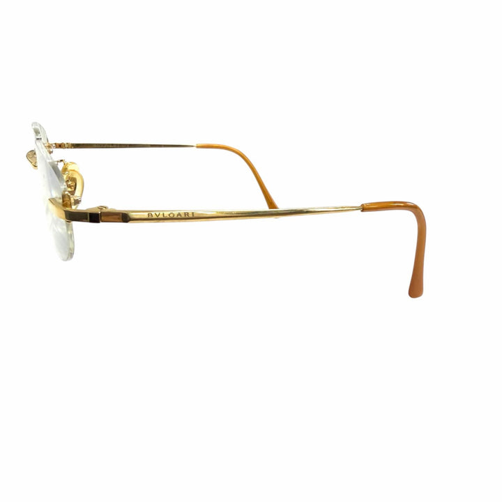 美品□BVLGARI ブルガリ K18 ツーポイント リムレス スクエア メガネ 眼鏡 アイウェア ゴールド クリアレンズ 55□17-140 度入り 重量30g