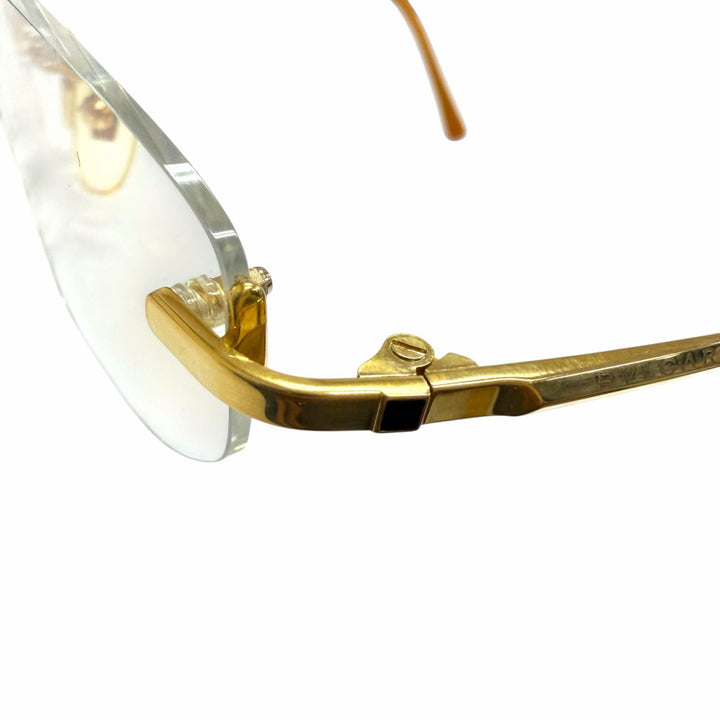 美品□BVLGARI ブルガリ K18 ツーポイント リムレス スクエア メガネ 眼鏡 アイウェア ゴールド クリアレンズ 55□17-140 度入り 重量30g