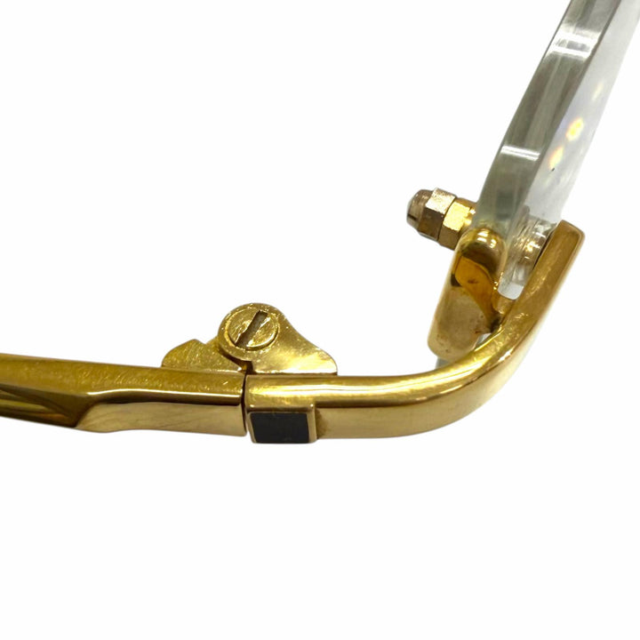 美品□BVLGARI ブルガリ K18 ツーポイント リムレス スクエア メガネ 眼鏡 アイウェア ゴールド クリアレンズ 55□17-140 度入り 重量30g