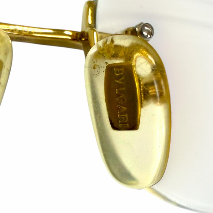 美品□BVLGARI ブルガリ K18 ツーポイント リムレス スクエア メガネ 眼鏡 アイウェア ゴールド クリアレンズ 55□17-140 度入り 重量30g