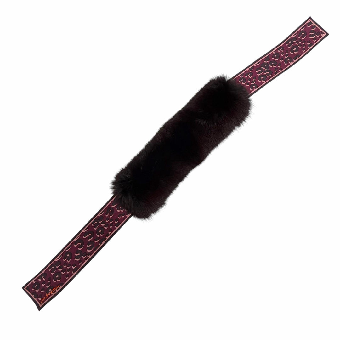 美品△LOUIS VUITTON ルイヴィトン M75042 バンドー・フリュールティペット マフラー フォックスファー シルク ロゴ レオパード ショール