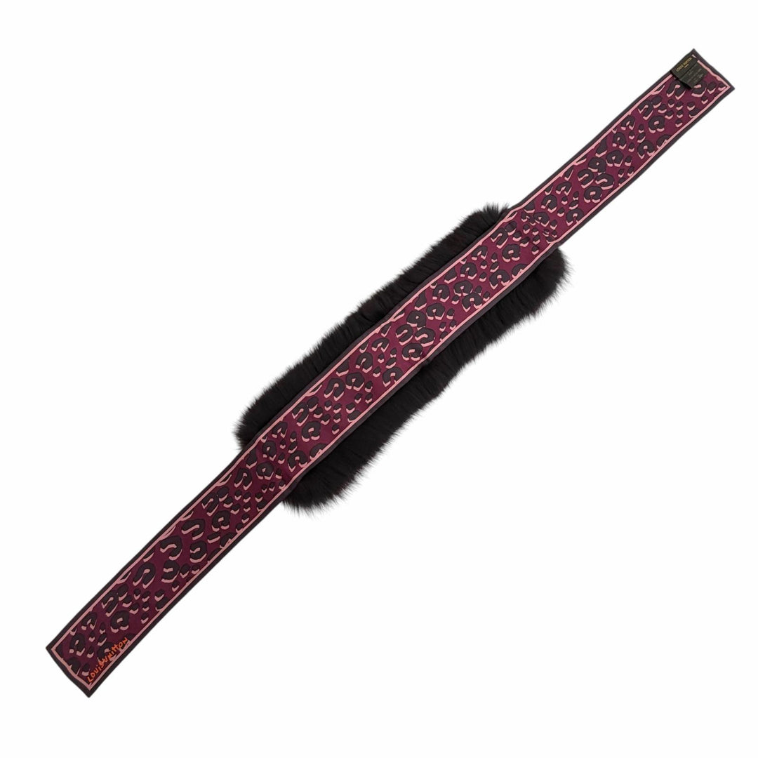 美品△LOUIS VUITTON ルイヴィトン M75042 バンドー・フリュールティペット マフラー フォックスファー シルク ロゴ レオパード ショール