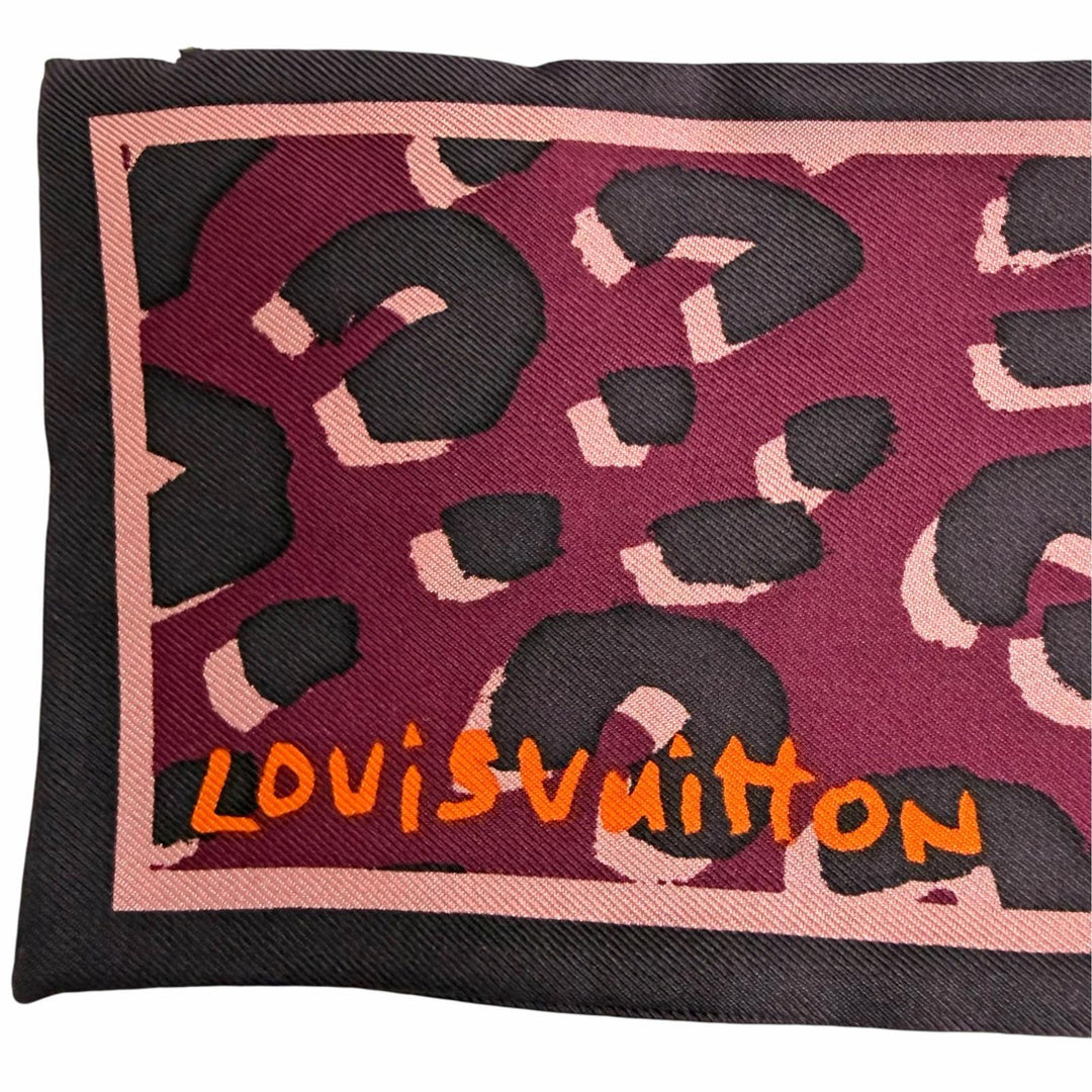 美品△LOUIS VUITTON ルイヴィトン M75042 バンドー・フリュールティペット マフラー フォックスファー シルク ロゴ レオパード ショール