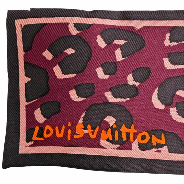 美品△LOUIS VUITTON ルイヴィトン M75042 バンドー・フリュールティペット マフラー フォックスファー シルク ロゴ レオパード ショール