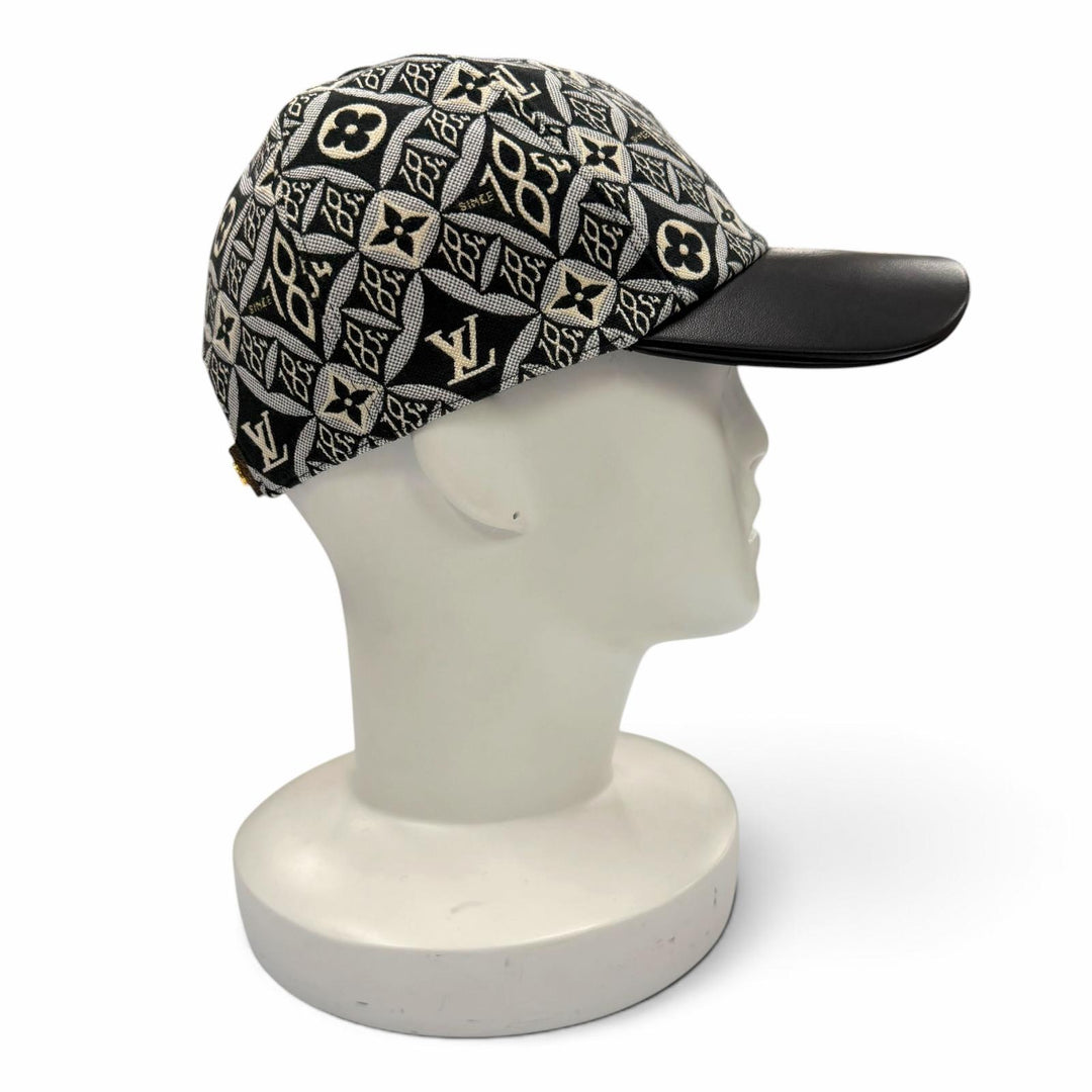 美品▼LOUIS VUITTON ルイヴィトン MP2900 モノグラム フラワー 1854 ラムレザー使い 帽子 キャップ ブラック系 M 伊製 正規品 メンズ