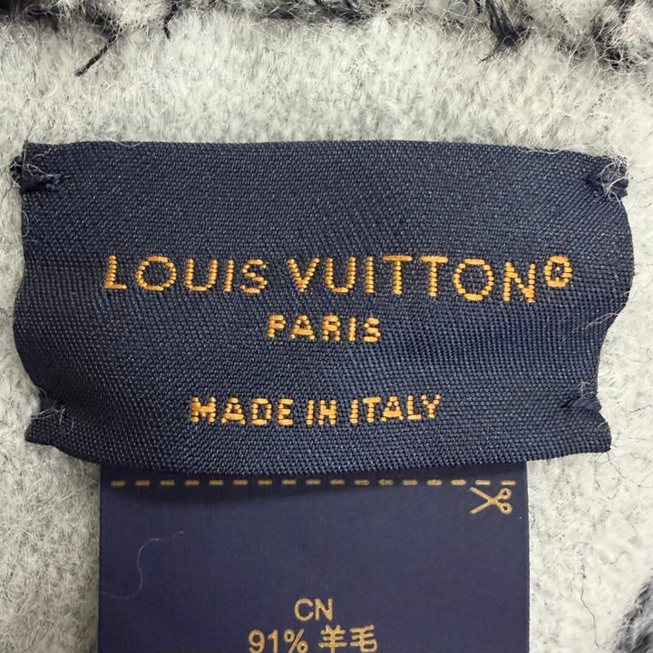 美品□LOUIS VUITTON ルイヴィトン 2023年製 M78159 LV エセンシャル ウール100％ モノグラム シャイン フリンジマフラー 黒 伊製 正規品