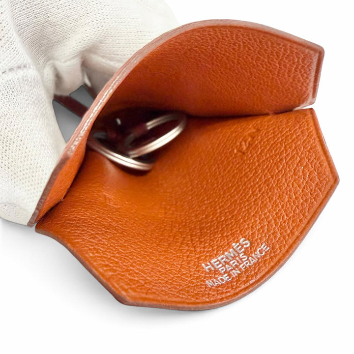 極美品△HERMES エルメス ヴィンテージ トゴ ブリック シルバー金具 マルジェラ期 クロシェット ネックレス ブラウン □D刻印 フランス製