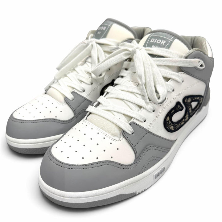 美品▼DIOR ディオール オム 3SH141ZXU86042 B57 レザー オブリーク ハイカットスニーカー グレー ホワイト 42 伊製 メンズ 箱・保存袋付