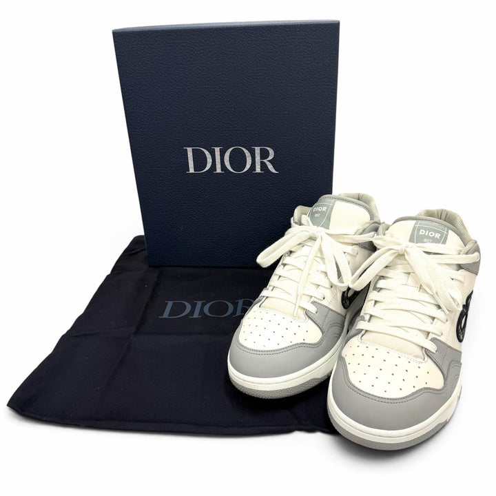 美品▼DIOR ディオール オム 3SH141ZXU86042 B57 レザー オブリーク ハイカットスニーカー グレー ホワイト 42 伊製 メンズ 箱・保存袋付