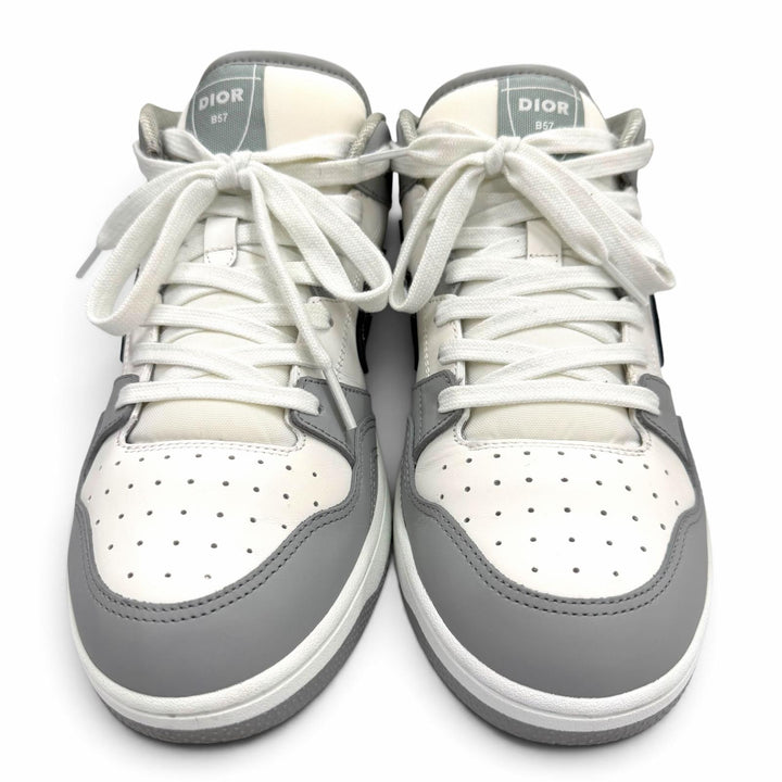 美品▼DIOR ディオール オム 3SH141ZXU86042 B57 レザー オブリーク ハイカットスニーカー グレー ホワイト 42 伊製 メンズ 箱・保存袋付