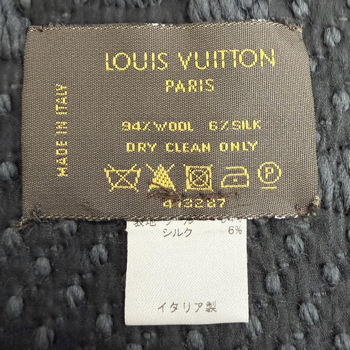美品△LOUIS VUITTON ルイヴィトン 413287 エシャルプ ロゴマニア ウール シルク モノグラム マフラー ダークグレー系 イタリア製 正規品