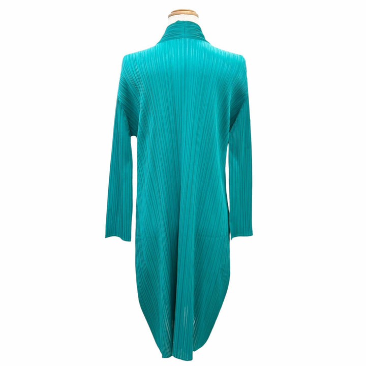 極美品△PLEATS PLEASE プリーツプリーズ イッセイミヤケ PP71-JH146 Vネック 長袖 ロング ワンピース エメラルドグリーン 3 正規品