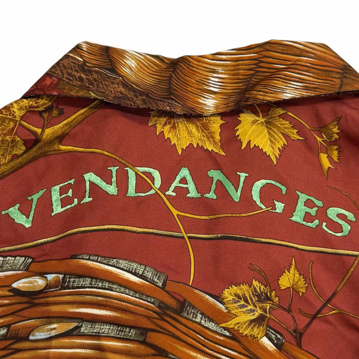 極美品★HERMES エルメス Vendanges ぶどうの収穫 シルク100％ マルジェラ期 スキッパー 長袖シャツ マルチ 42 仏製 正規品 レディース