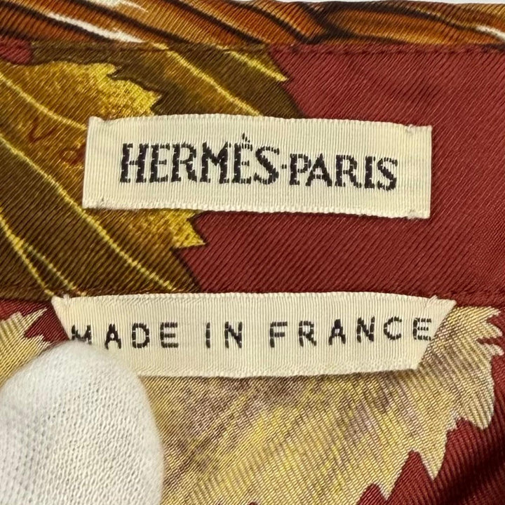 極美品★HERMES エルメス Vendanges ぶどうの収穫 シルク100％ マルジェラ期 スキッパー 長袖シャツ マルチ 42 仏製 正規品 レディース