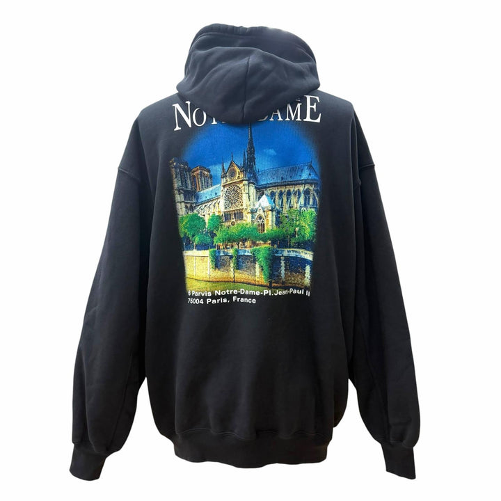 美品▼BALENCIAGA バレンシアガ 641529 SACRE COEUR コットン100% ダメージ加工 フーデッド プルオーバー パーカー ブラック XS 正規品