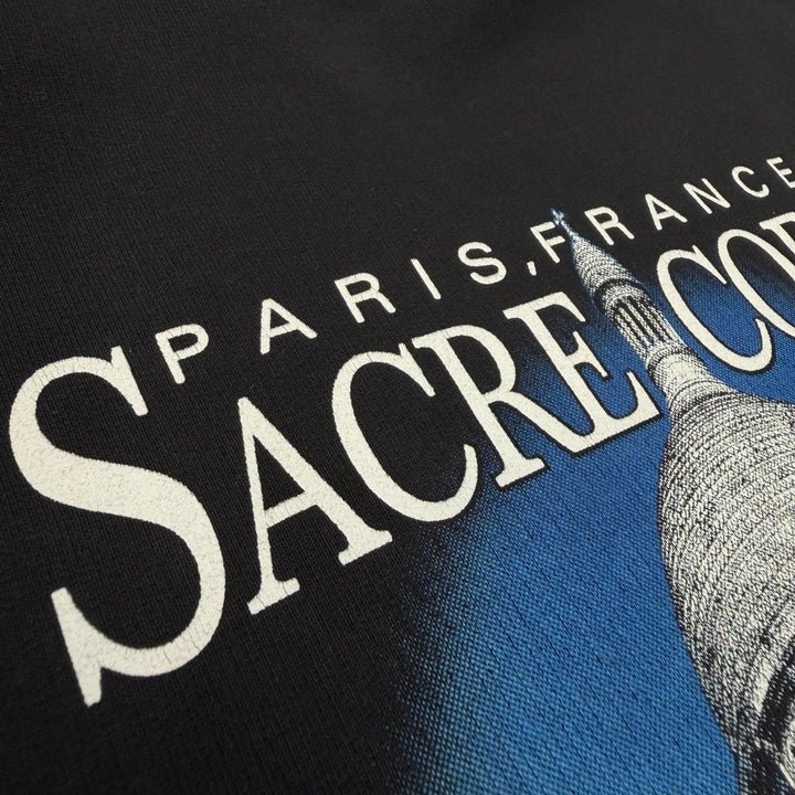 美品▼BALENCIAGA バレンシアガ 641529 SACRE COEUR コットン100% ダメージ加工 フーデッド プルオーバー パーカー ブラック XS 正規品