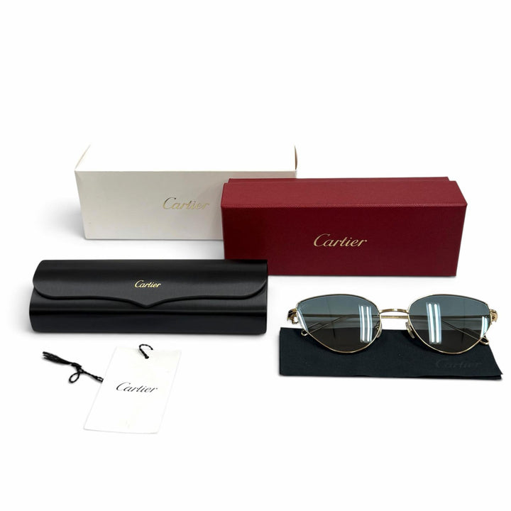 未使用品★Cartier カルティエ CT0155S パンテール ドゥ カルティエ サングラス 2Cデコール キャッツアイ ゴールド 57□19 140 箱付き