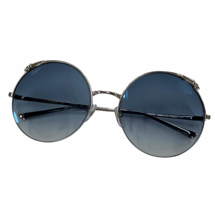 未使用品☆Cartier カルティエ CT0149S パンテール ラウンド ハーフリム サングラス シルバー ブルー グラデーション 60□20 デモレンズ