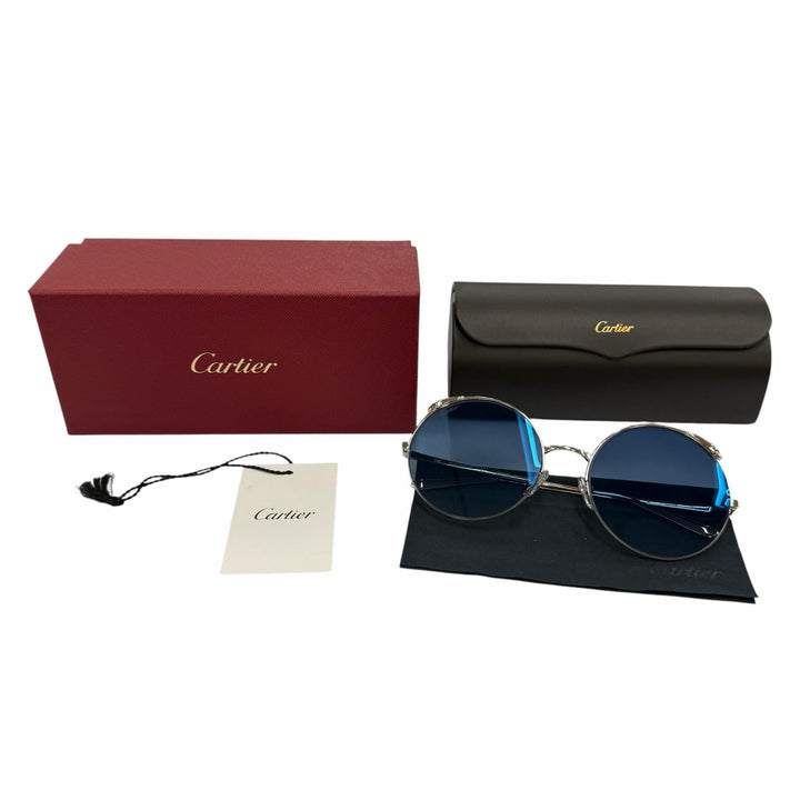 未使用品☆Cartier カルティエ CT0149S パンテール ラウンド ハーフリム サングラス シルバー ブルー グラデーション 60□20 デモレンズ