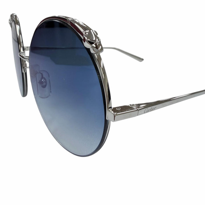 未使用品☆Cartier カルティエ CT0149S パンテール ラウンド ハーフリム サングラス シルバー ブルー グラデーション 60□20 デモレンズ