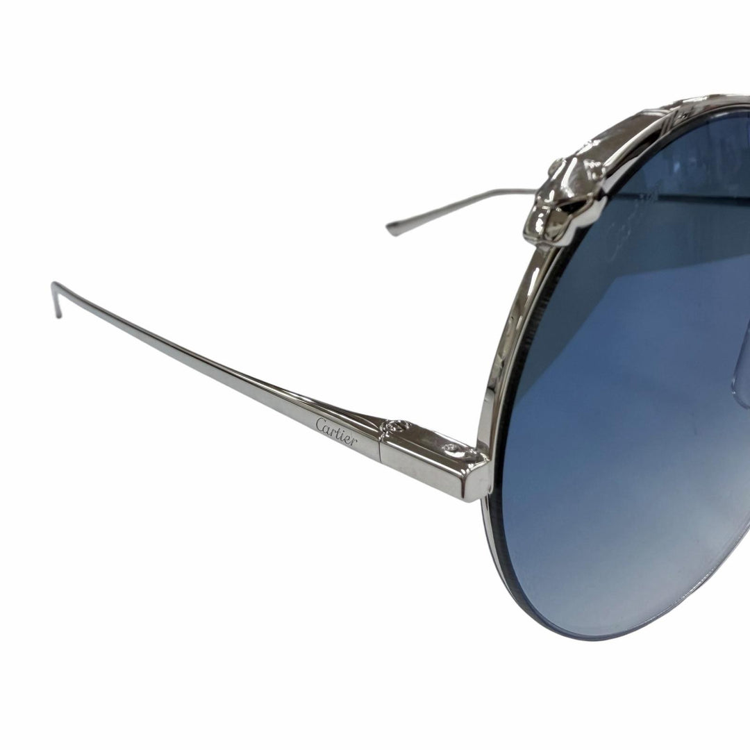 未使用品☆Cartier カルティエ CT0149S パンテール ラウンド ハーフリム サングラス シルバー ブルー グラデーション 60□20 デモレンズ