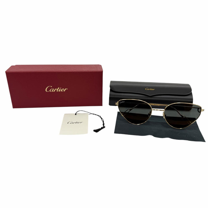 未使用品☆Cartier カルティエ CT0155S パンテール 2Cデコール キャッツアイ サングラス ゴールド ブラック 57□19 デモレンズ 箱付き