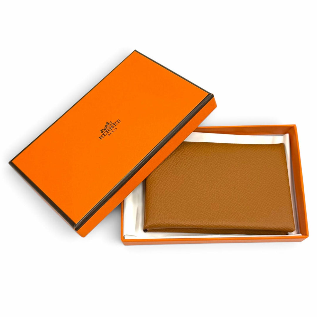 未使用品★HERMES エルメス カルヴィ ゴールド ヴォーエプソン シルバー金具 カードケース 名刺入れ W刻印 フランス製 レディース 箱付き