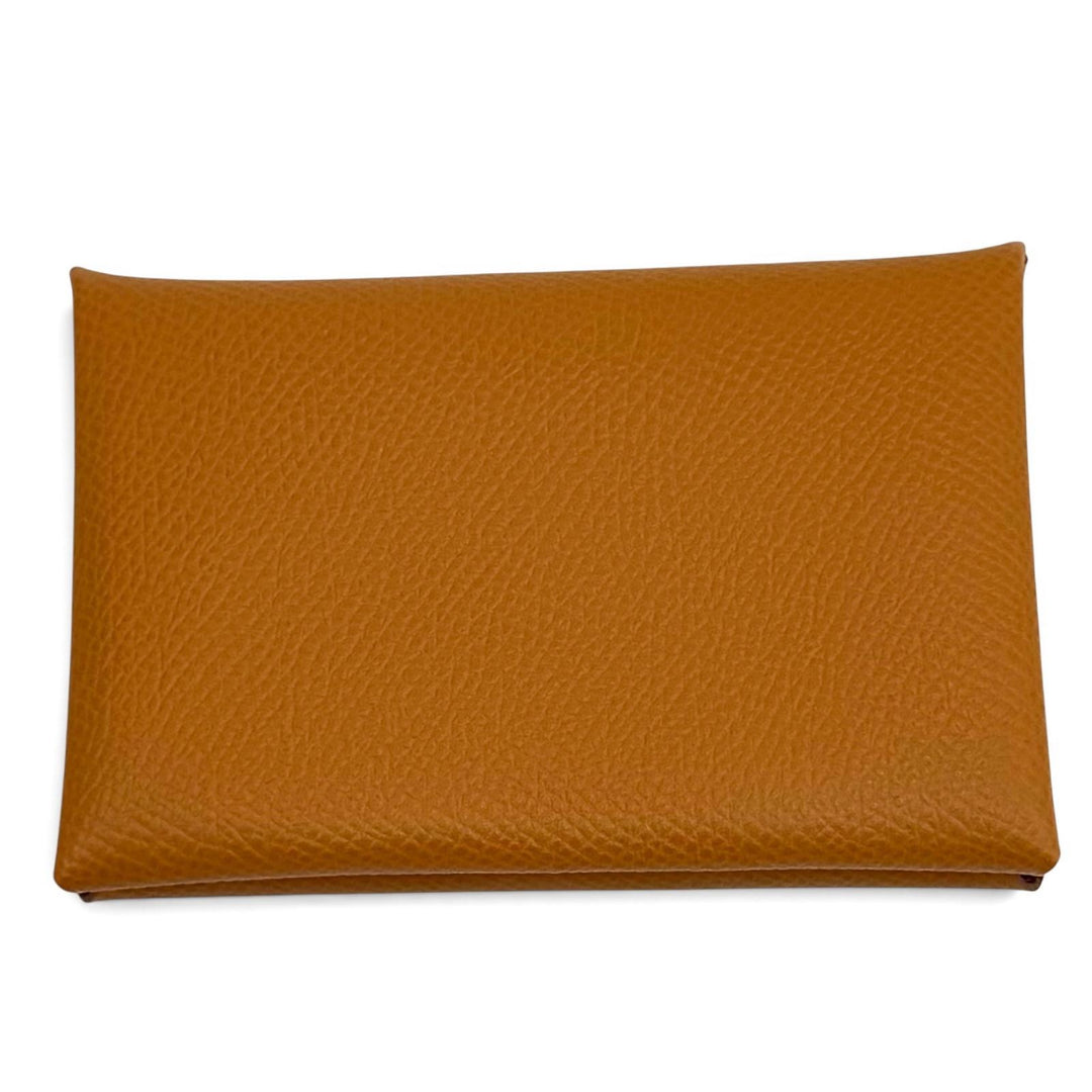 未使用品★HERMES エルメス カルヴィ ゴールド ヴォーエプソン シルバー金具 カードケース 名刺入れ W刻印 フランス製 レディース 箱付き
