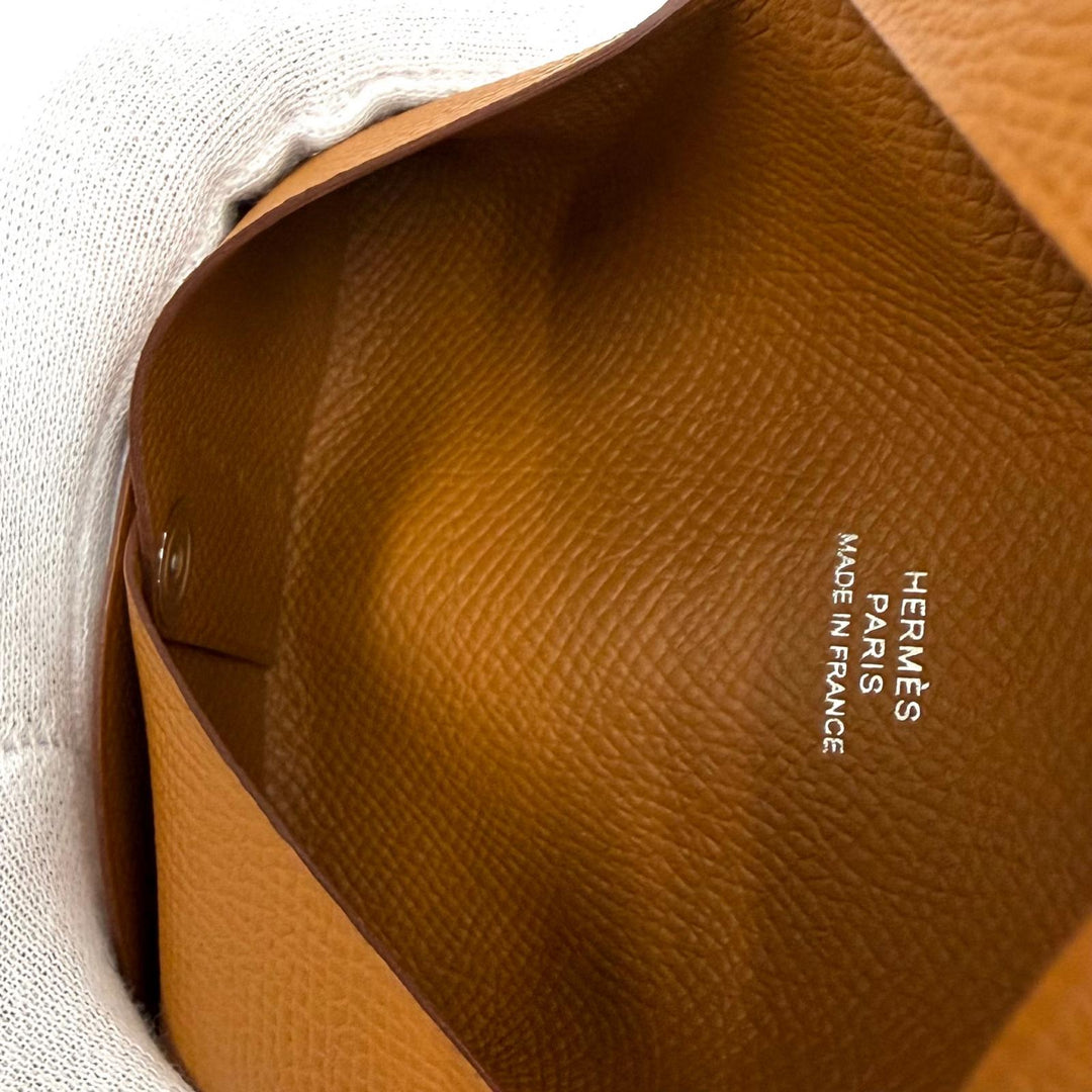 未使用品★HERMES エルメス カルヴィ ゴールド ヴォーエプソン シルバー金具 カードケース 名刺入れ W刻印 フランス製 レディース 箱付き