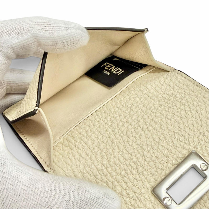 未使用品△FENDI フェンディ 8M0426 セレリア レザー コンパクトウォレット 三つ折り財布 アイボリー シルバー金具 レディース 箱 袋付き