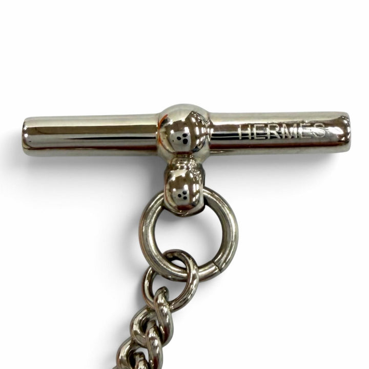 極美品★HERMES エルメス シェーヌドゥH バッファローホーン ブレスレット アクセサリー シルバー ブラウン T2 レディース 箱・保存袋付