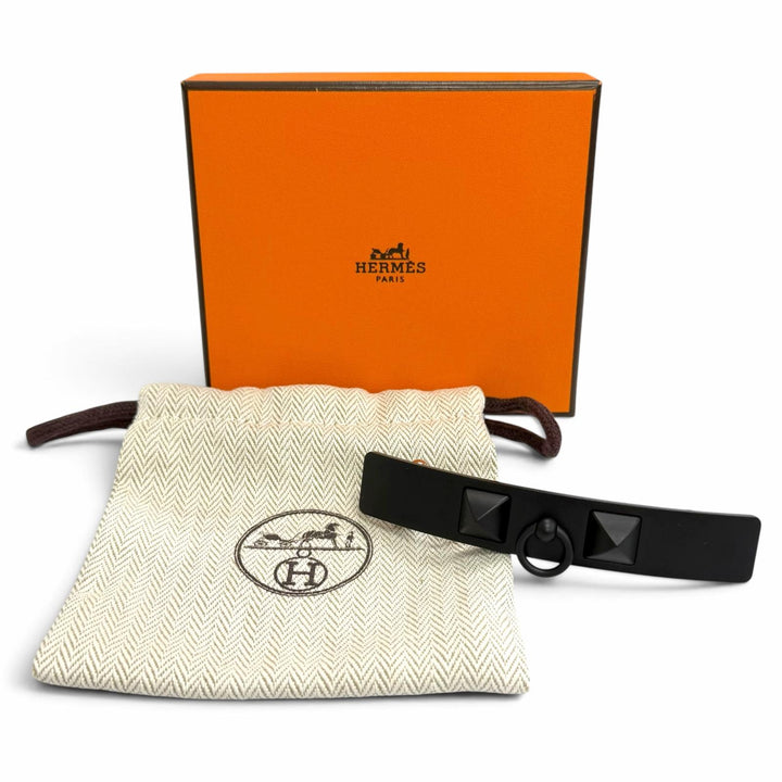 極美品△HERMES エルメス クルー メドール GM シルバー金具 バレッタ ヘアアクセサリー ブラック 現行品 伊製 定価118800円 箱 保存袋付
