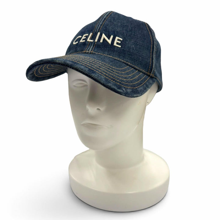 未使用品▼CELINE セリーヌ 2AUS9815V コットン100% ロゴ刺繍 帽子 デニムキャップ インディゴ L フランス製 正規品 メンズ