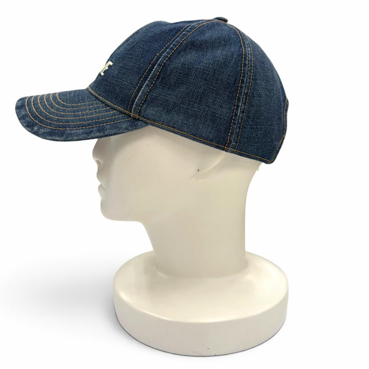 未使用品▼CELINE セリーヌ 2AUS9815V コットン100% ロゴ刺繍 帽子 デニムキャップ インディゴ L フランス製 正規品 メンズ