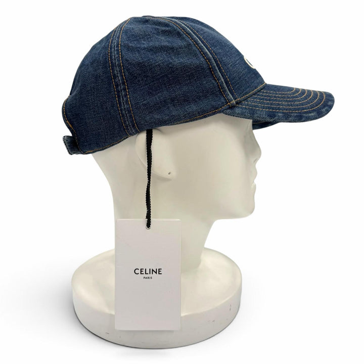 未使用品▼CELINE セリーヌ 2AUS9815V コットン100% ロゴ刺繍 帽子 デニムキャップ インディゴ L フランス製 正規品 メンズ