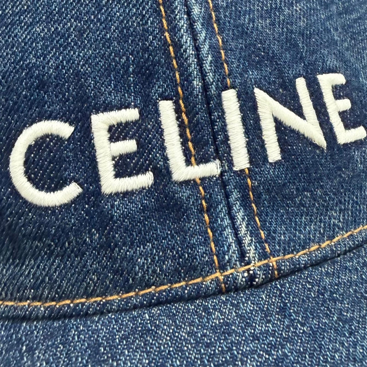 未使用品▼CELINE セリーヌ 2AUS9815V コットン100% ロゴ刺繍 帽子 デニムキャップ インディゴ L フランス製 正規品 メンズ