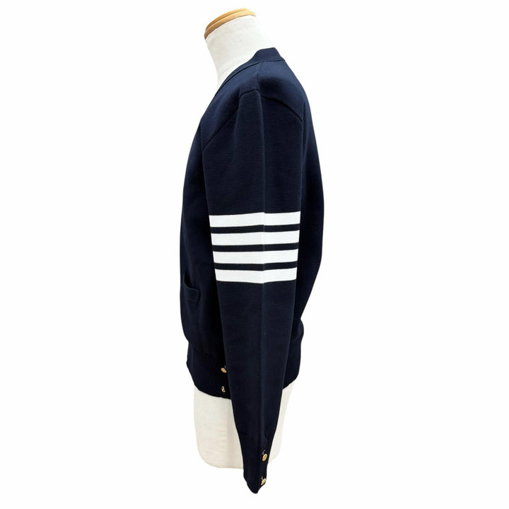 極美品▼THOM BROWNE トムブラウン MKC171A クレープ 4-BAR ミラノ ステッチ Vネック ニットカーディガン ネイビー 2 伊製 正規品 メンズ
